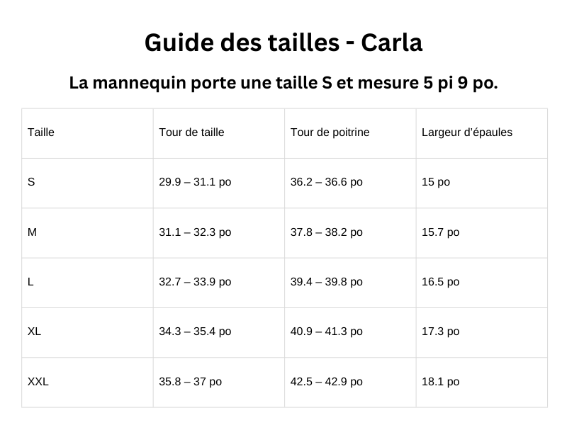 Guide des tailles