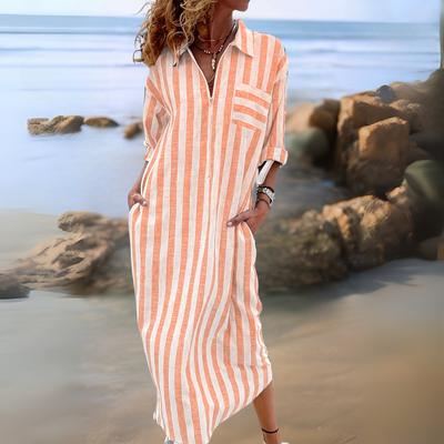 Joyce – Robe Élégante à Rayures avec Col en V