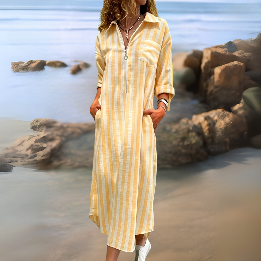 Joyce – Robe Élégante à Rayures avec Col en V