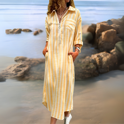 Joyce – Robe Élégante à Rayures avec Col en V