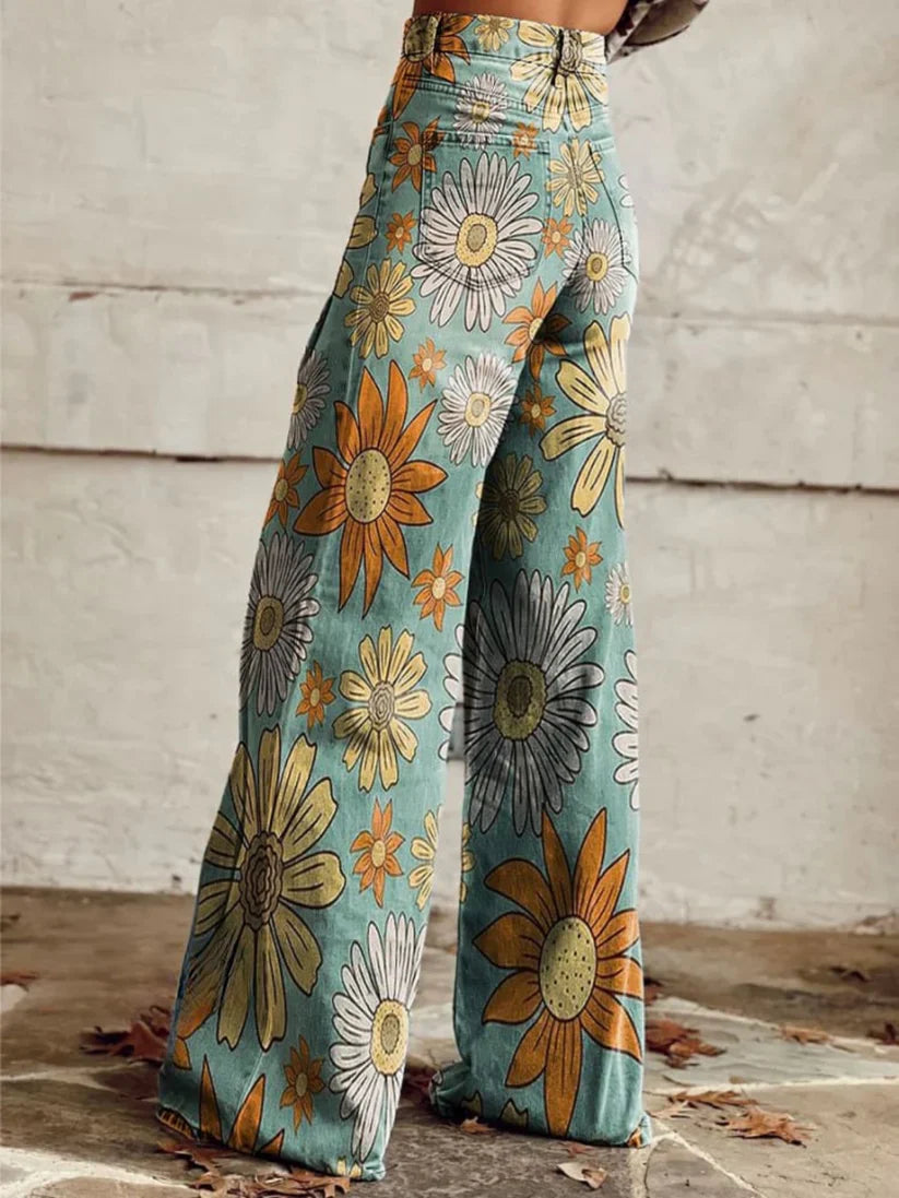 Elena – Pantalon Large à Fleurs, Élégant et Moderne