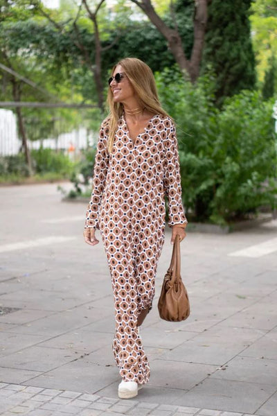 Bellevo – Robe Élégante à Imprimé Marron