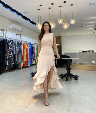 Rachelle - Robe longue asymétrique à volants