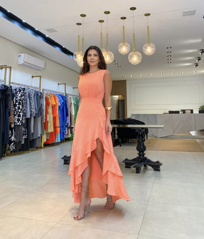 Rachelle - Robe longue asymétrique à volants