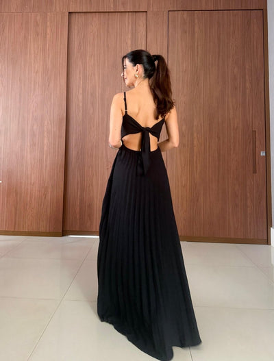 Kimberly - Robe longue plissée à fines bretelles