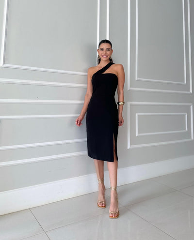 Natacha - Robe midi asymétrique à fente élégante