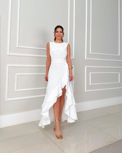 Rachelle - Robe longue asymétrique à volants
