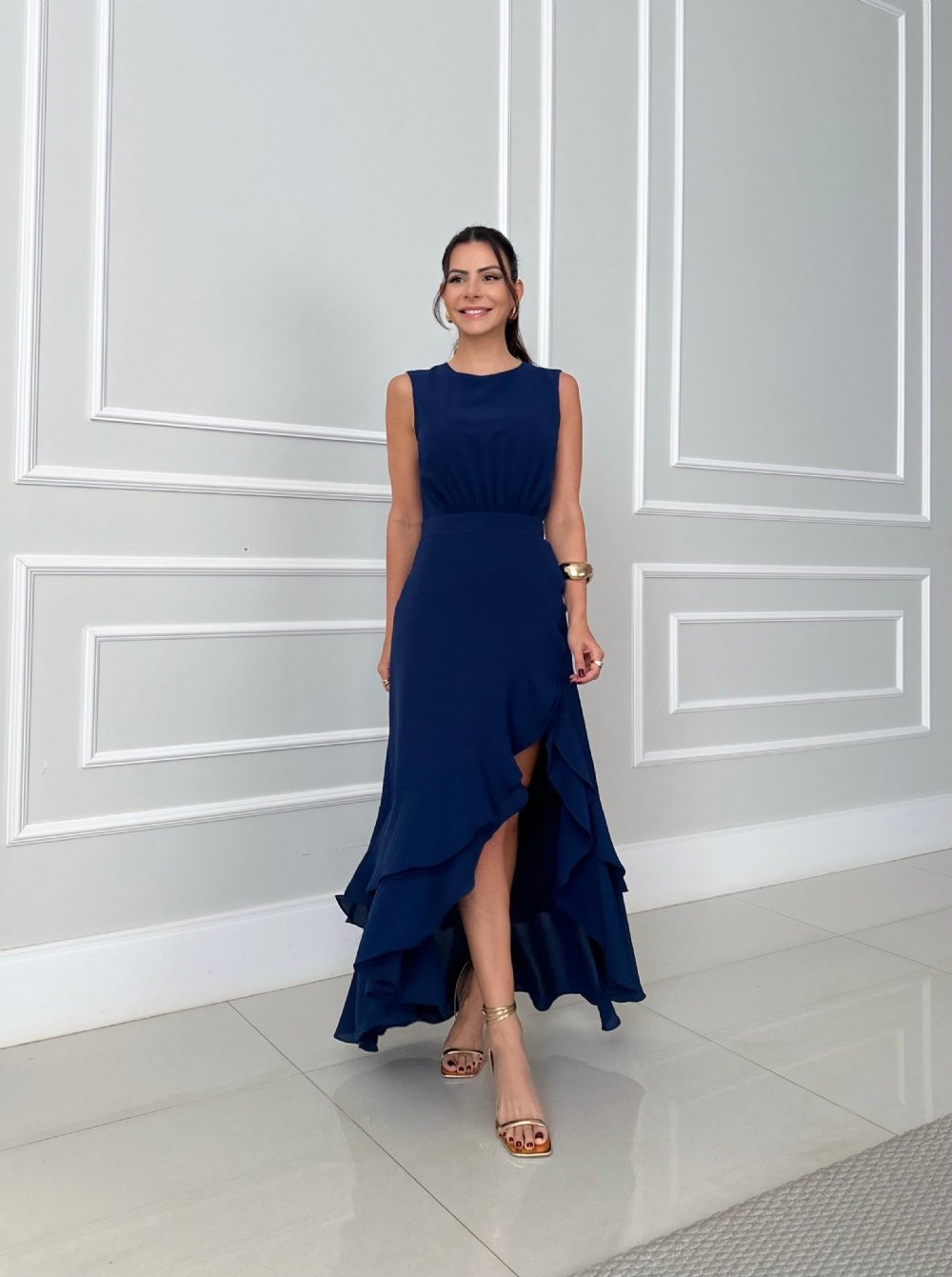 Rachelle - Robe longue asymétrique à volants