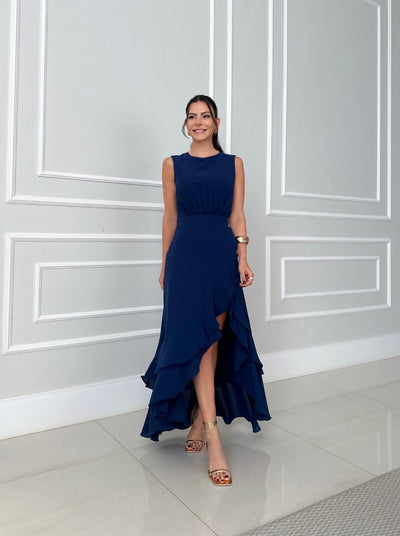 Rachelle - Robe longue asymétrique à volants