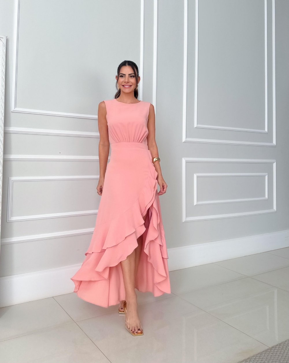 Rachelle - Robe longue asymétrique à volants