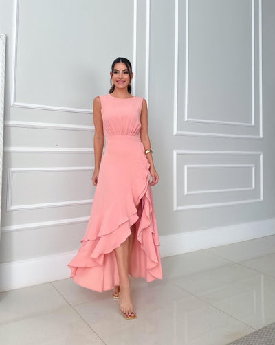Rachelle - Robe longue asymétrique à volants