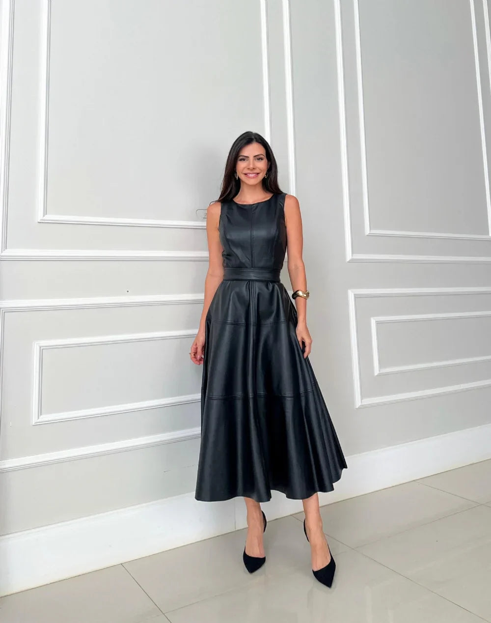 Valentina - Robe Midi en Similicuir