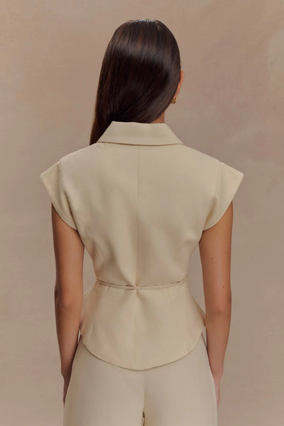 Camille – Ensemble en lin deux pièces à nouer, coupe tailleur féminine