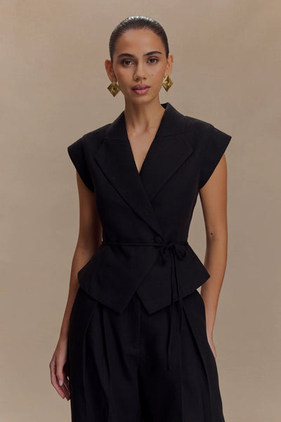 Camille – Ensemble en lin deux pièces à nouer, coupe tailleur féminine