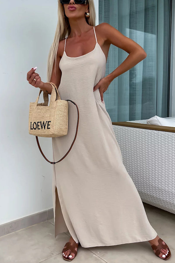 Myriam - Robe Maxi Unie Dos Nu à Bretelles