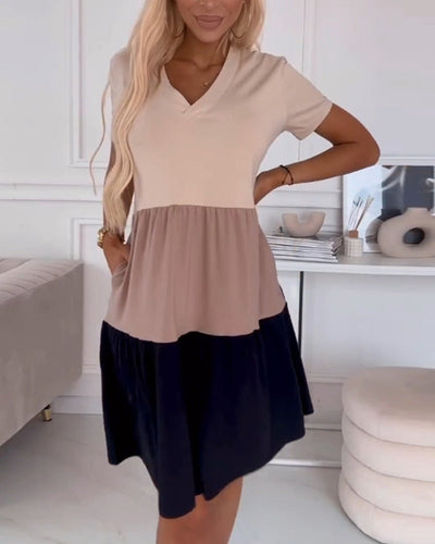 Alva – Robe Décontractée à Manches Courtes et Blocs de Couleur