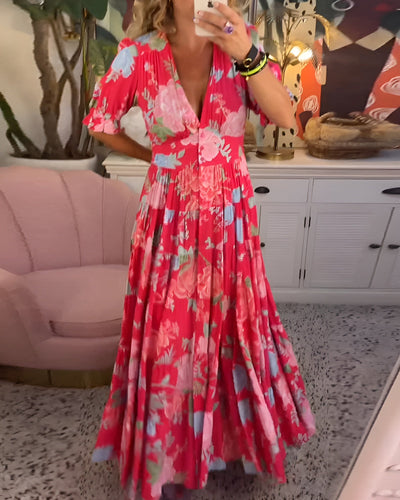 Carine – Robe à poche col V imprimé fleuri