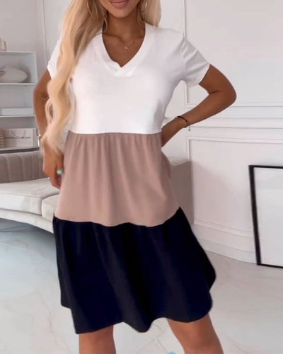 Alva – Robe Décontractée à Manches Courtes et Blocs de Couleur