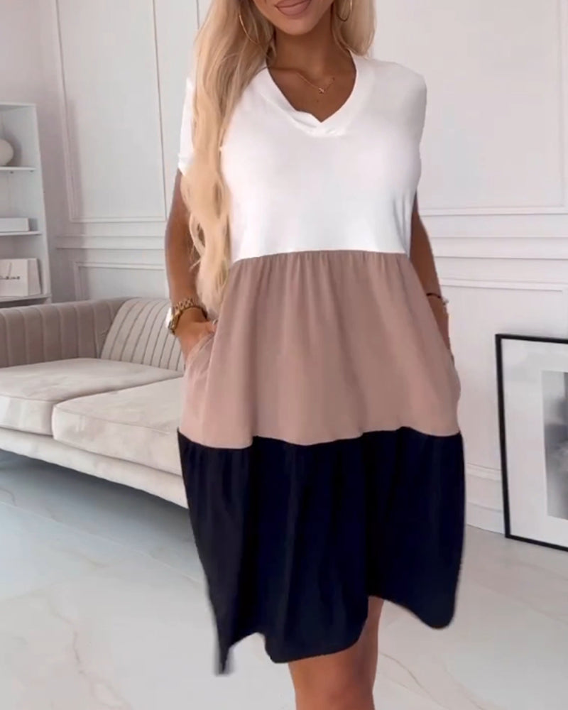 Alva – Robe Décontractée à Manches Courtes et Blocs de Couleur