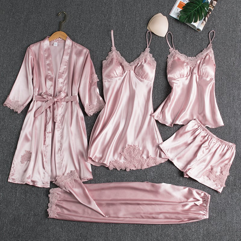 Naomi – Ensemble nuisette 5 pièces en satin glacé