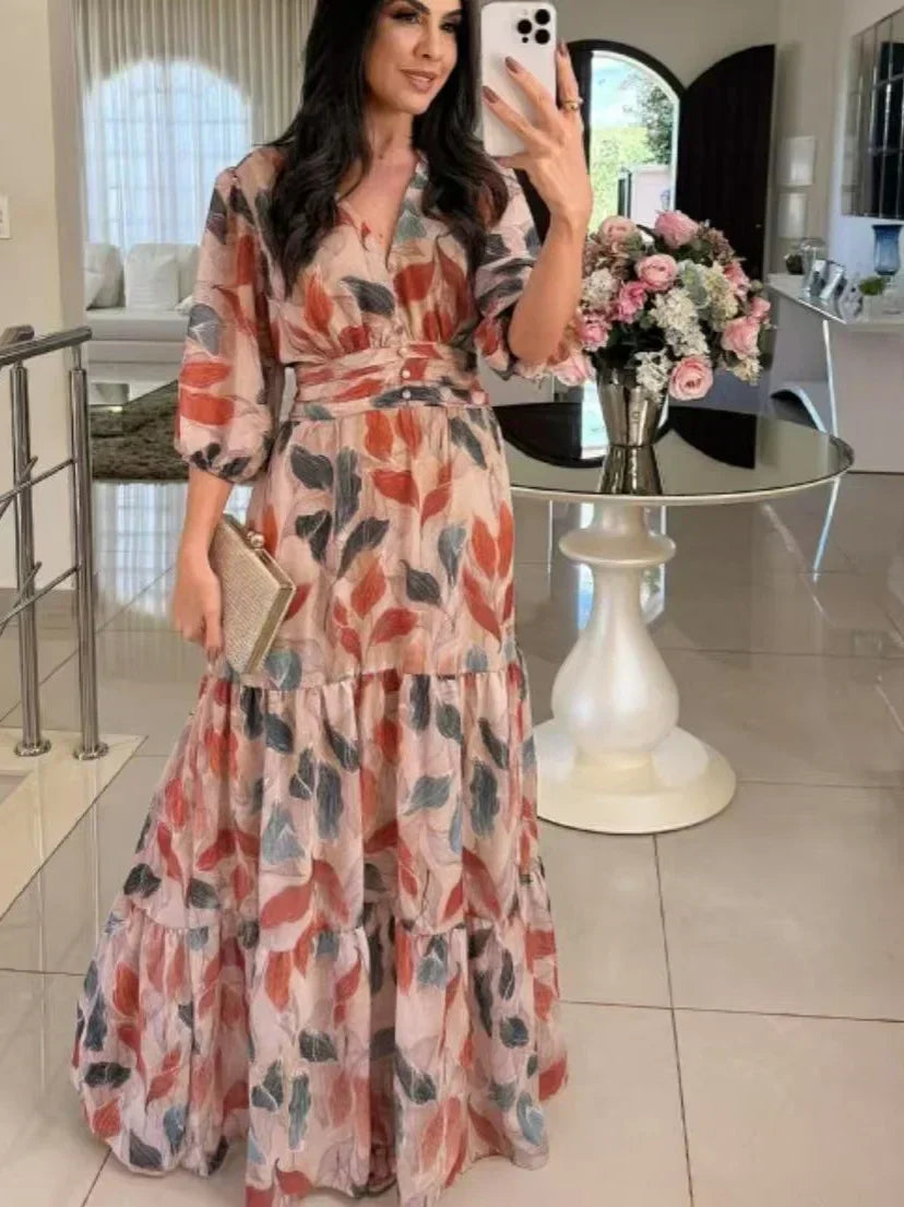 Lauriane – Robe longue fleurie à coupe confortable pour journées élégantes