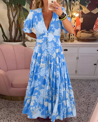 Carine – Robe à poche col V imprimé fleuri