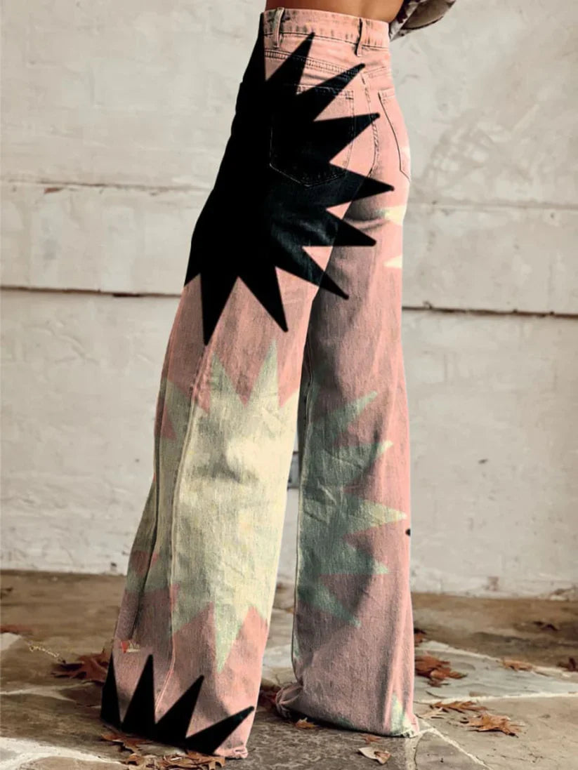 Elena – Pantalon Large à Fleurs, Élégant et Moderne
