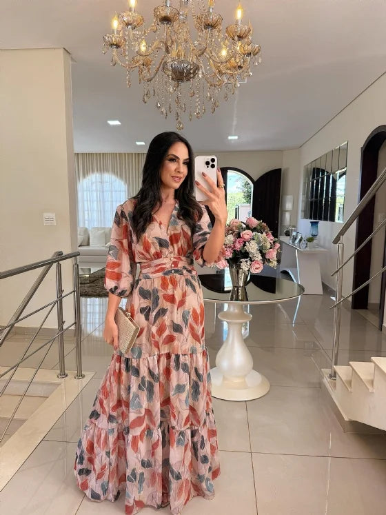 Lauriane – Robe longue fleurie à coupe confortable pour journées élégantes