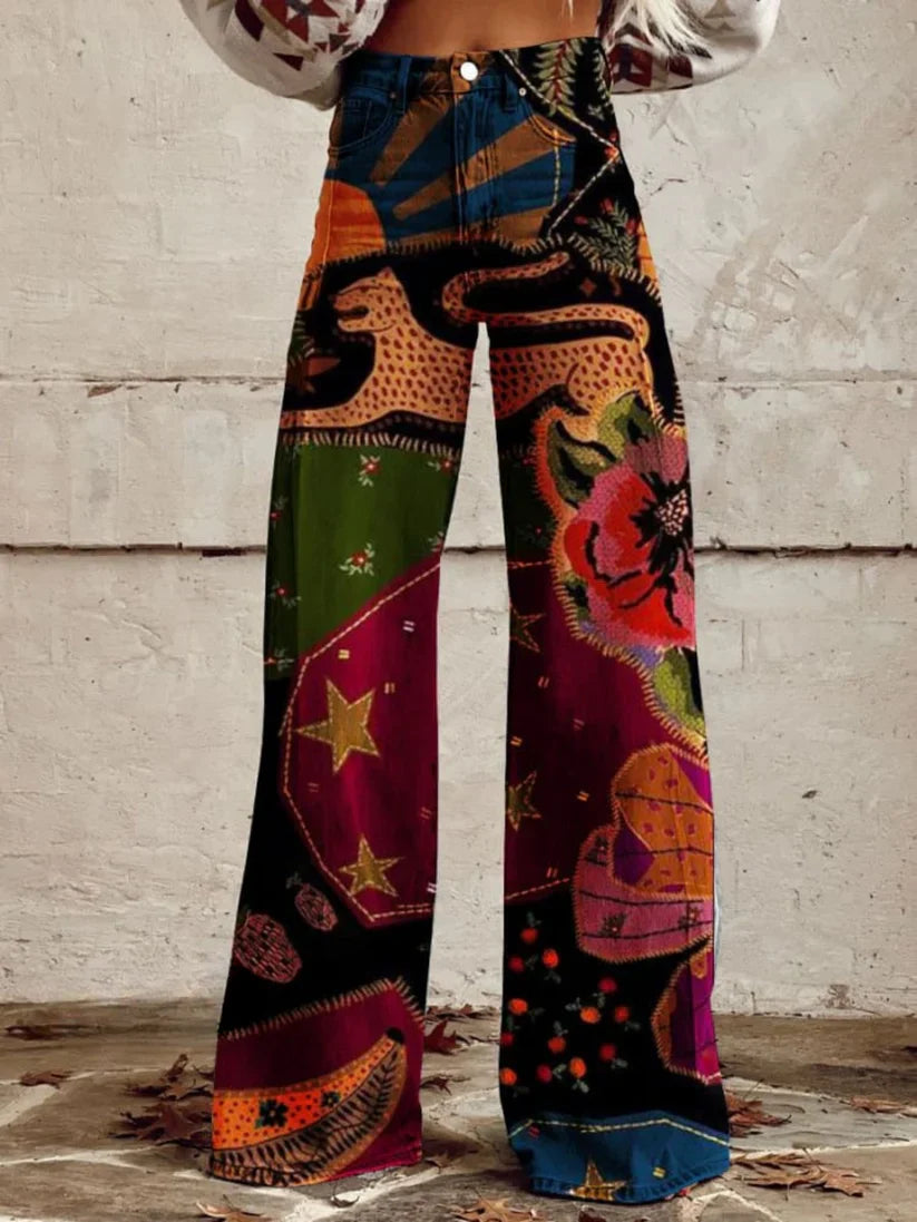 Elena – Pantalon Large à Fleurs, Élégant et Moderne