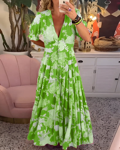 Carine – Robe à poche col V imprimé fleuri