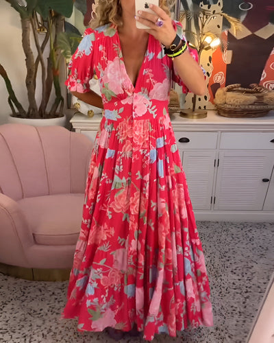 Carine – Robe à poche col V imprimé fleuri