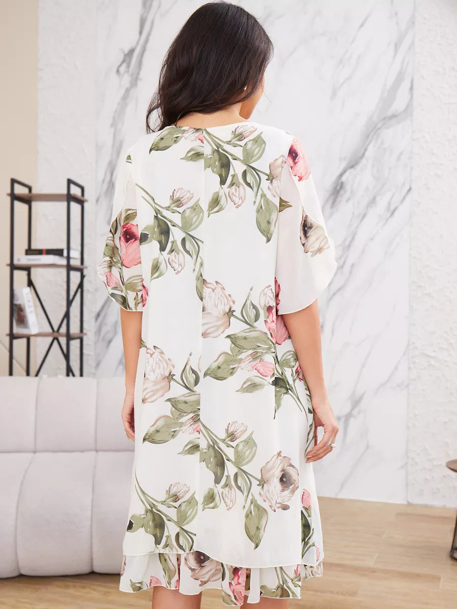 Michele – Robe élégante en chiffon à manches mi-longues et imprimé