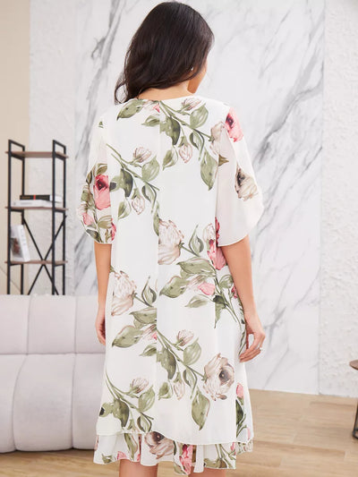 Michele – Robe élégante en chiffon à manches mi-longues et imprimé