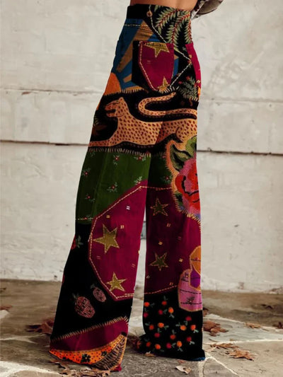 Elena – Pantalon Large à Fleurs, Élégant et Moderne