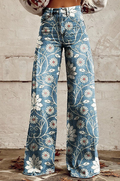 Elena – Pantalon Large à Fleurs, Élégant et Moderne
