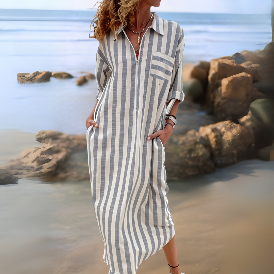 Joyce – Robe Élégante à Rayures avec Col en V