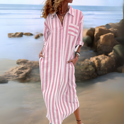 Joyce – Robe Élégante à Rayures avec Col en V