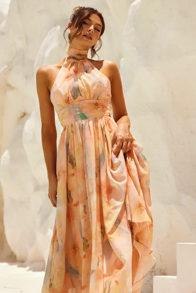 Livia - Robe dos nu à col licou imprimé aquarelle