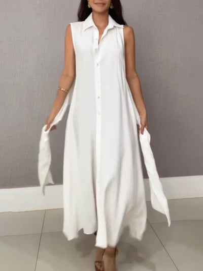 Eve - Robe chemise longue sans manches à taille ceinturée