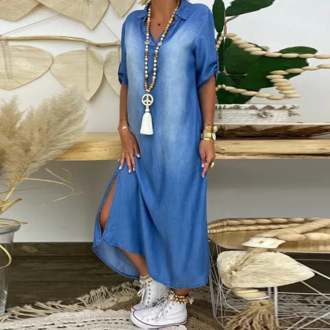 Maïna - Robe d’été mi-denim à col en V