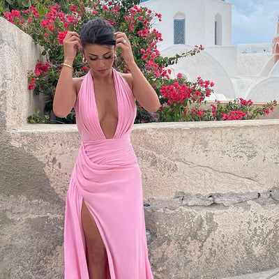 Antonia - Robe fendue dos nu à décolleté plongeant