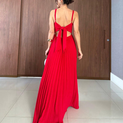 Kimberly - Robe longue plissée à fines bretelles