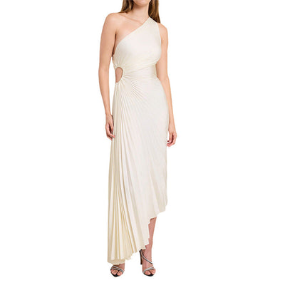 Sylviana – Robe Midi Plissée à Épaule Dénudée