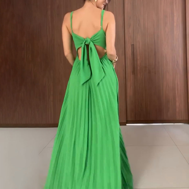Kimberly - Robe longue plissée à fines bretelles