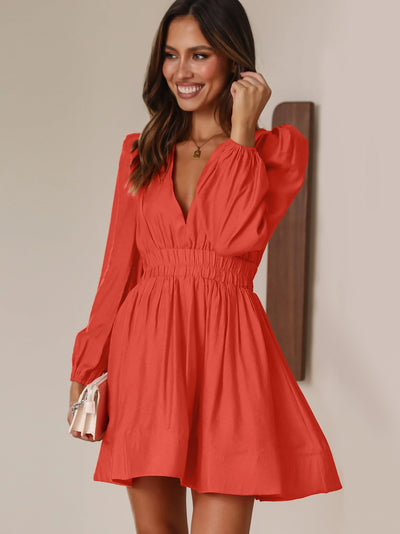 Hailey – Robe Courte d'Été à Manches Longues et Col en V