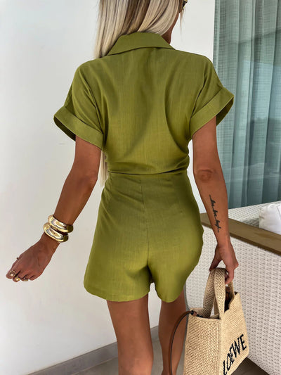 Ashley – Combinaison d'Été à Manches Courtes et Décolleté en V