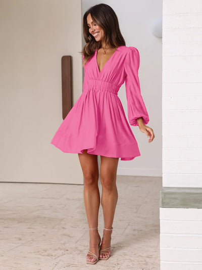 Hailey – Robe Courte d'Été à Manches Longues et Col en V