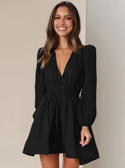 Hailey – Robe Courte d'Été à Manches Longues et Col en V