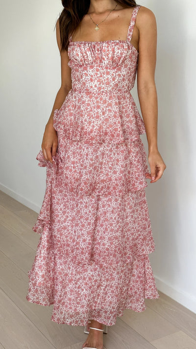 Isadora – Robe maxi fleurie en douceur pêche