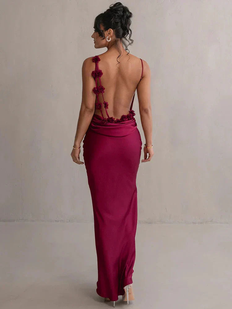 Cassiane – Robe fleurie en satin